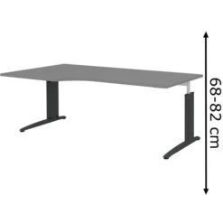 Röhr Schreibtisch Techno, Mittelgrau, Höhenverstellbar, 200 X 68-82 X 100cm, Freiform