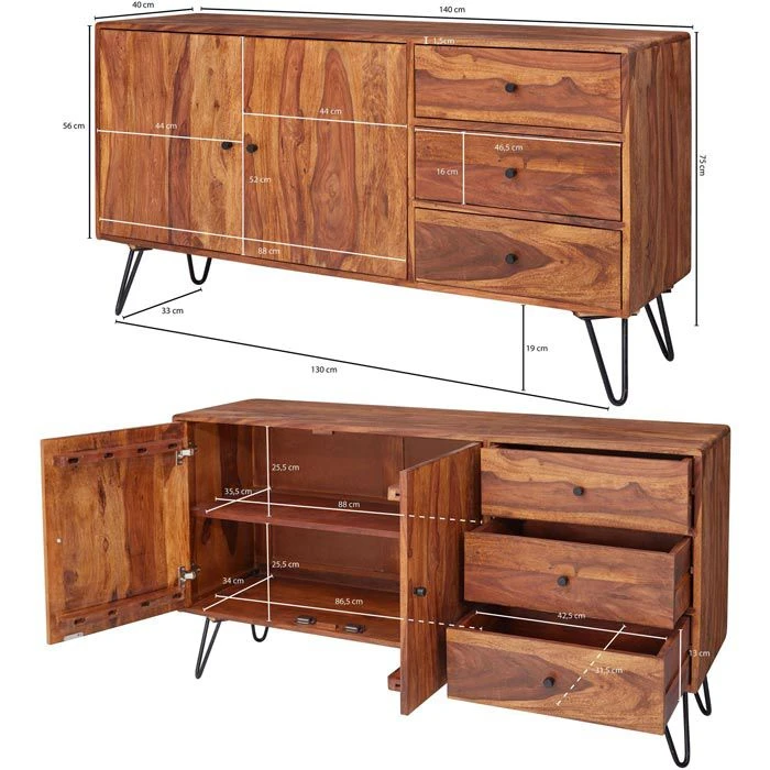 Wohnling Sideboard WL5.349, Sheesham, Mit Türen Und Schubladen, 140 X 75cm, Massivholz 7 Wohnling Sideboard WL5.349, Sheesham, Mit Türen Und Schubladen, 140 X 75cm, Massivholz – Bild 5