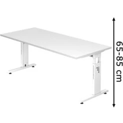 Hammerbacher Schreibtisch O-Serie, Höhenverstellbar, 180 X 65-85 X 80cm, Weiß / Weiß