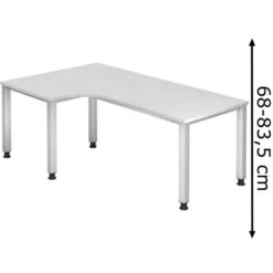 Hammerbacher Schreibtisch Q-Serie, Weiß, Höhenverstellbar, 200 X 68-83,5 X 120cm, L-Form