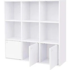Vasagle Bücherregal LBC33WT, Weiß, Mit 3 Türen, Holz, 97,5 X 97,5 X 29cm, 9 Fächer