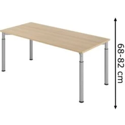Hammerbacher Schreibtisch Y-Serie, Verstellbar, 180 X 68-82 X 80cm, Eiche / Silber