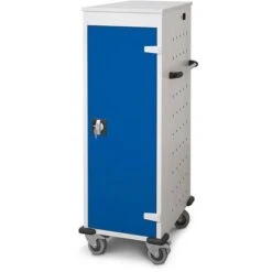 Rotstahl Laptopwagen Grau / Blau, 10 Fächer, Abschließbar, Aus Metall, Mit Ladestation