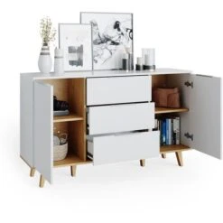 Vicco Sideboard Neptune, Weiß / Eiche, Mit Türen Und Schubladen, Maße: 138 X 82cm -Kerkmann-Shop 6b9e42991f71d6304b8aaa209ed718843536575c sideboard vicco neptune weiss eiche