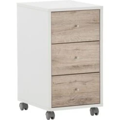 Möbelpartner Rollcontainer Serie 400, Holz, Mit 3 Schüben, Wildeiche / Weiß