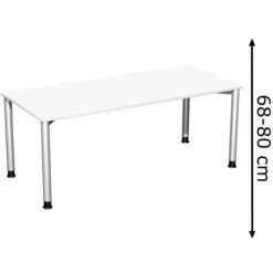 Geramöbel Schreibtisch Flex S-555146-WS, Weiß, Höhenverstellbar, 180 X 68-80 X 80cm