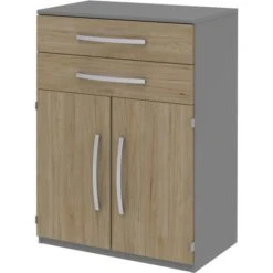 Röhr Kommode Techno, Hickory / Mittelgrau, Mit Türen Und Schubladen, 80 X 111,7 X 43cm