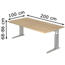Hammerbacher Schreibtisch U-Serie, Verstellbar, 200 X 68-86 X 100cm, Eiche / Silber -Kerkmann-Shop 7cd6a90328aa2cb4c2b50985e7eef36656d72d44 schreibtisch hammerbacher u serie