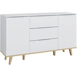 Vicco Sideboard Neptune, Weiß / Eiche, Mit Türen Und Schubladen, Maße: 138 X 82cm
