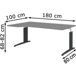 Röhr Schreibtisch Techno, Mittelgrau, Höhenverstellbar, 180 X 68-82 X 100cm, Freiform -Kerkmann-Shop baaf1f10e2633507fc3c1d25c58fe879f60ba0de schreibtisch roehr techno mittelgrau