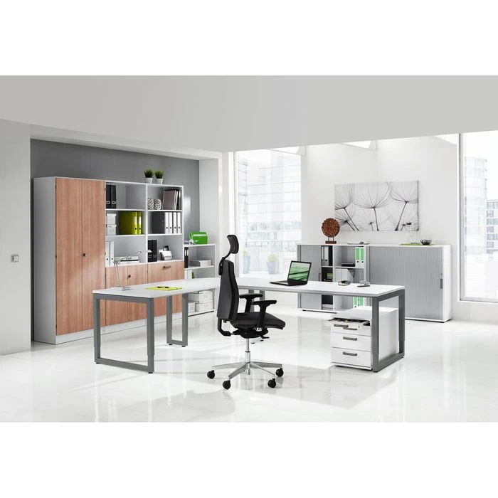 Hammerbacher Schreibtisch R-Serie, Verstellbar, 180 X 65-85 X 80, Nussbaum / Graphit 4 Hammerbacher Schreibtisch R-Serie, Verstellbar, 180 X 65-85 X 80, Nussbaum / Graphit – Bild 2