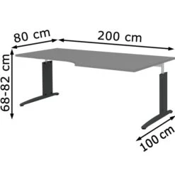 Röhr Schreibtisch Techno, Mittelgrau, Höhenverstellbar, 200 X 68-82 X 100cm, Freiform -Kerkmann-Shop c01269a8f4081ff980ecdb1221d7b82f5e81658e schreibtisch roehr techno mittelgrau
