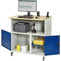 Rau Computerschrank Modell 1023, Lichtgrau / Blau, Aus Metall, Für Industrie, Abschließbar, Fahrbar