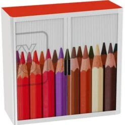 Paperflow Rollladenschrank Easy Office, Kunststoff, Abschließbar, 110 X 104 X 41,5cm, Weiß/rot / Motiv Stifte
