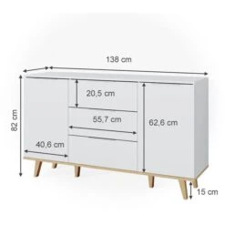 Vicco Sideboard Neptune, Weiß / Eiche, Mit Türen Und Schubladen, Maße: 138 X 82cm -Kerkmann-Shop e817b82e8f0b5f142d9fbd19e2126e713bd2d14a sideboard vicco neptune weiss eiche