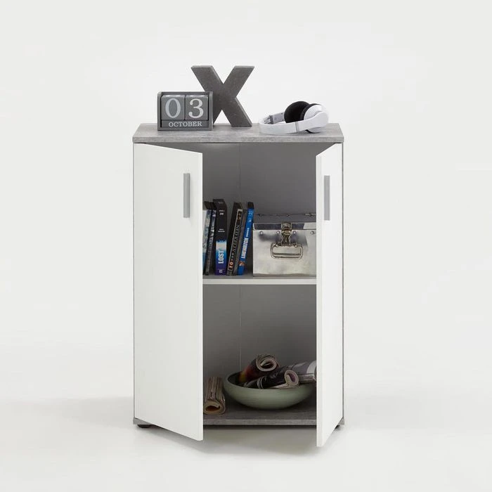 FMD-Möbel Beistellschrank Albi 1, Weiß / Beton, Mit Türen, 60 X 83 X 35cm 4 FMD-Möbel Beistellschrank Albi 1, Weiß / Beton, Mit Türen, 60 X 83 X 35cm – Bild 2